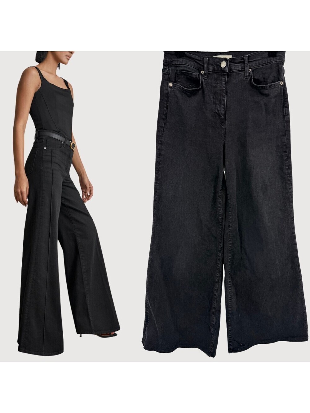 Reiss Ameria High Rise Wide Leg Palazzo Jeans 29R Black